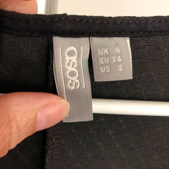 ASOS Black Textured Short Sleeve Scoop Neck Fit & Flare Dress Sz 2 - Picture 6 of 6